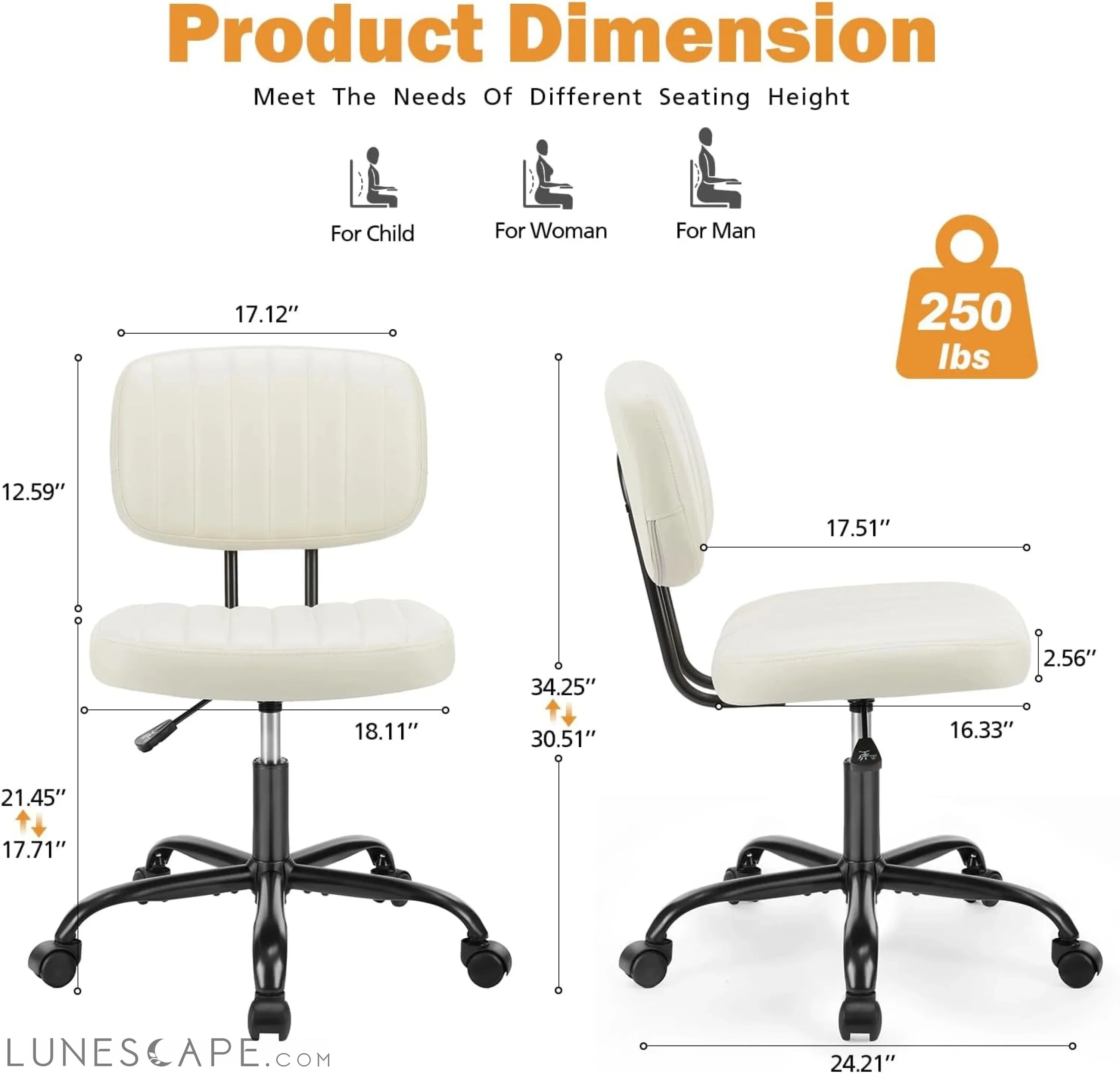 Small Office Computer Desk Chair with Wheels and Lumbar Support, Comfy