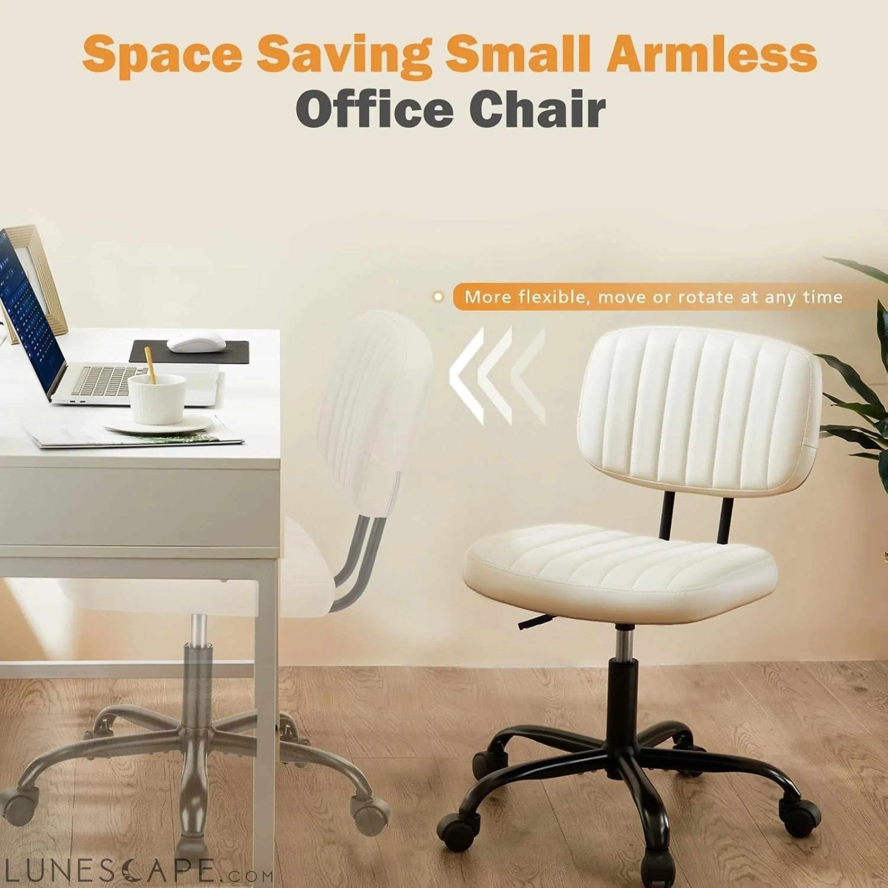 Small Office Computer Desk Chair with Wheels and Lumbar Support, Comfy