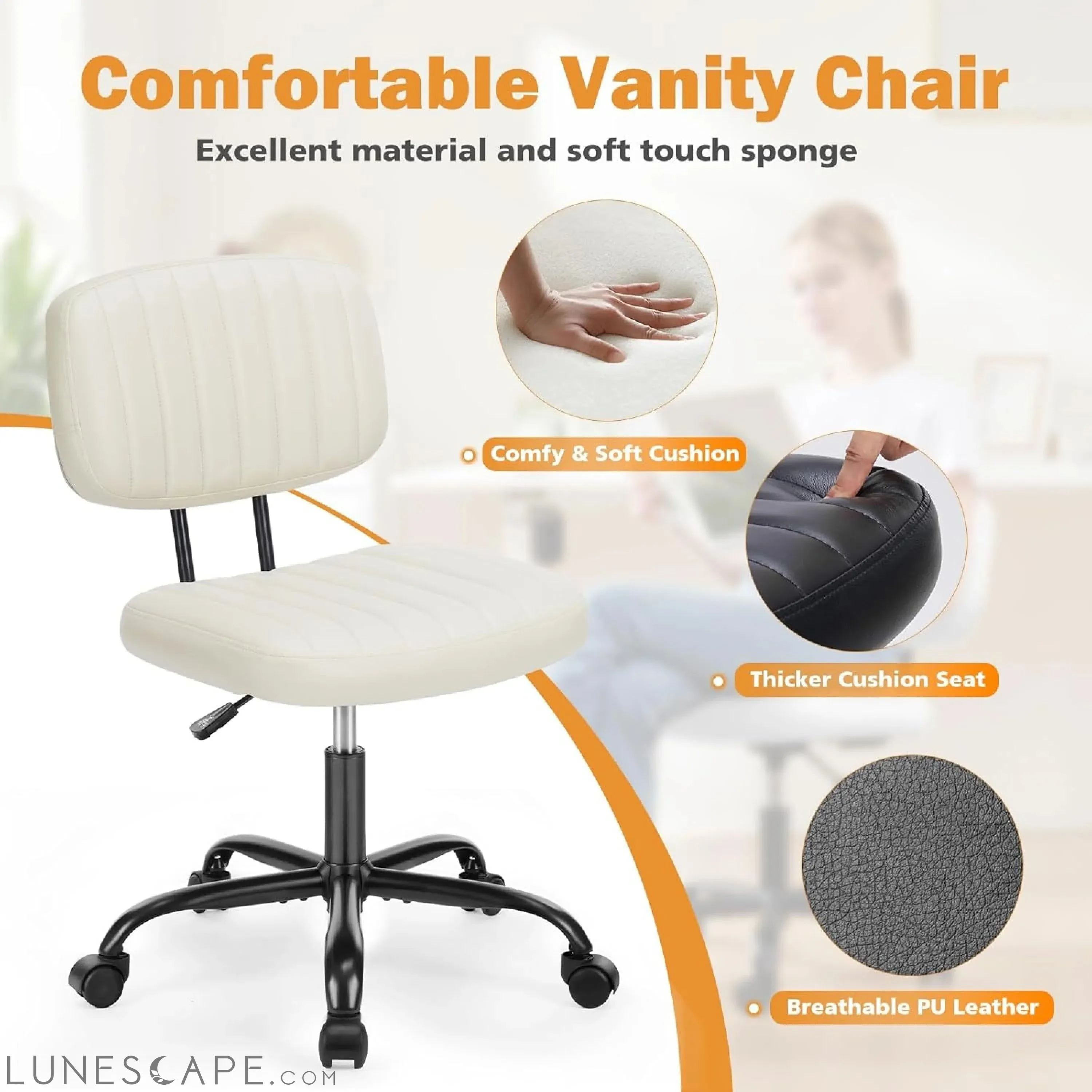Small Office Computer Desk Chair with Wheels and Lumbar Support, Comfy