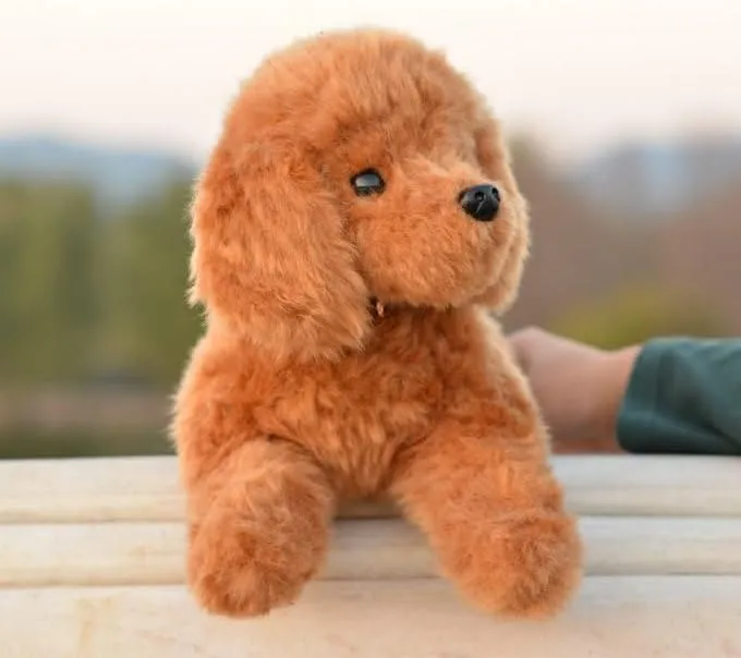 Small Simulation Teddy Dog Plush Toy Dog Doll Realistic Poodle with Aluminum Wire for Stable Sitting (Lying on The Front Limbs Without Aluminum Wires, Unable to sit steadily)