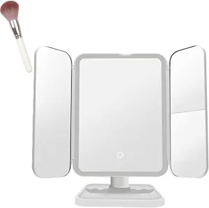 Smart Mirror LED Trifold Makeup Mirror, Glisera Smart Mirror, Trifold Vanity Smart Mirror, 3 Color LED Light, 1x, 3X, 5X Magnification(White)