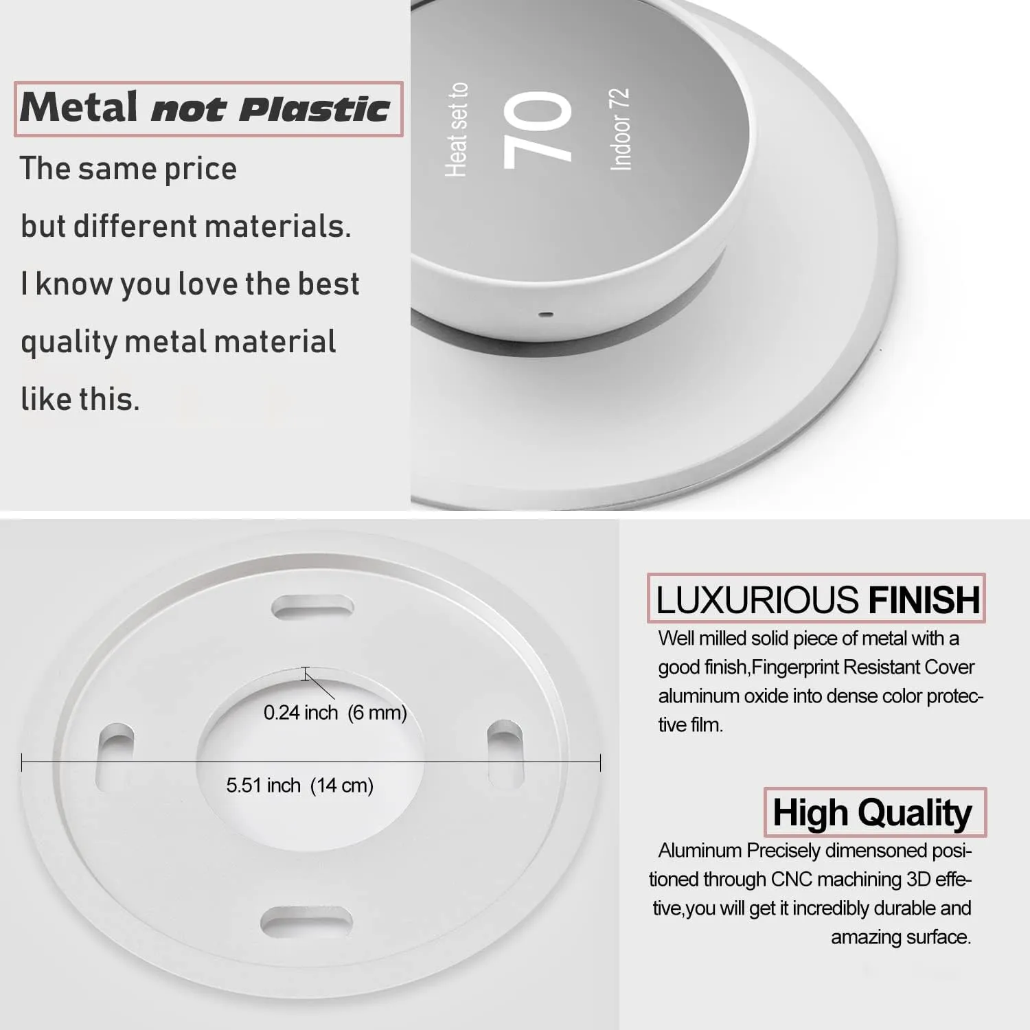 Snow Metal Plate Compatible for Google Nest Thermostat 2020,Nest Trim Plate,Google Nest Thermostat Wall Plate, Google Nest Cover Plate Trim Kit Accessory