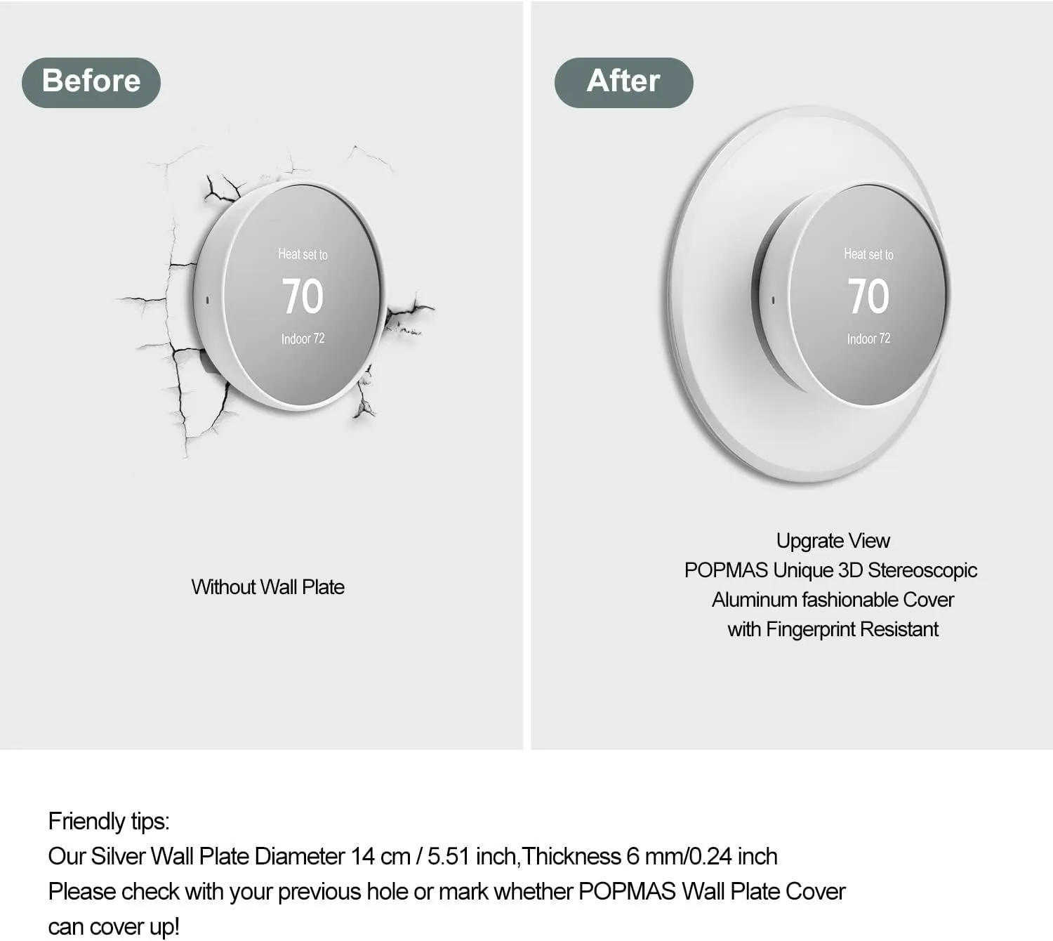 Snow Metal Plate Compatible for Google Nest Thermostat 2020,Nest Trim Plate,Google Nest Thermostat Wall Plate, Google Nest Cover Plate Trim Kit Accessory