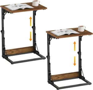 Snughome Adjustable TV Tray Table Set of 2, 19.68''Lx14.96''W Foldable C-Shaped End Table for Couch, Folding TV Tray with 6 Height for Eating, Side Tables with Sturdy Metal Frame