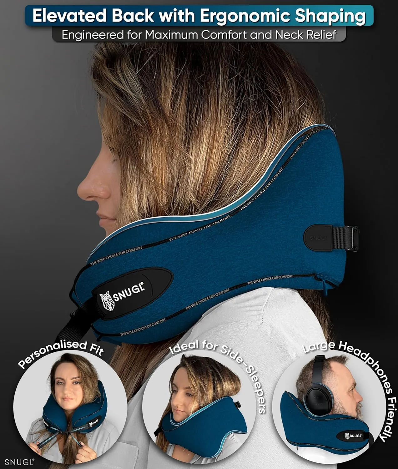 SNUGL Neck Travel Pillow - Memory Foam Airplane Pillow - Flight Pillow | Neck Support Travel Pillow with Carry Bag & Clip | Neck Pillows for Sleeping Travel Plane | Flying Travel Essentials - Navy