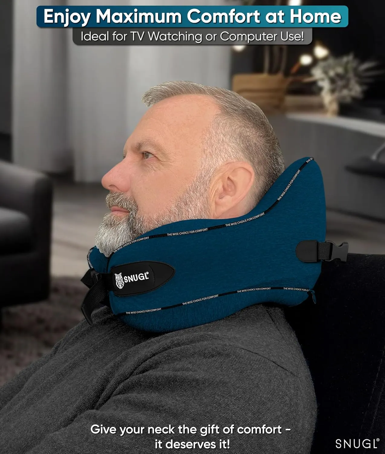 SNUGL Neck Travel Pillow - Memory Foam Airplane Pillow - Flight Pillow | Neck Support Travel Pillow with Carry Bag & Clip | Neck Pillows for Sleeping Travel Plane | Flying Travel Essentials - Navy