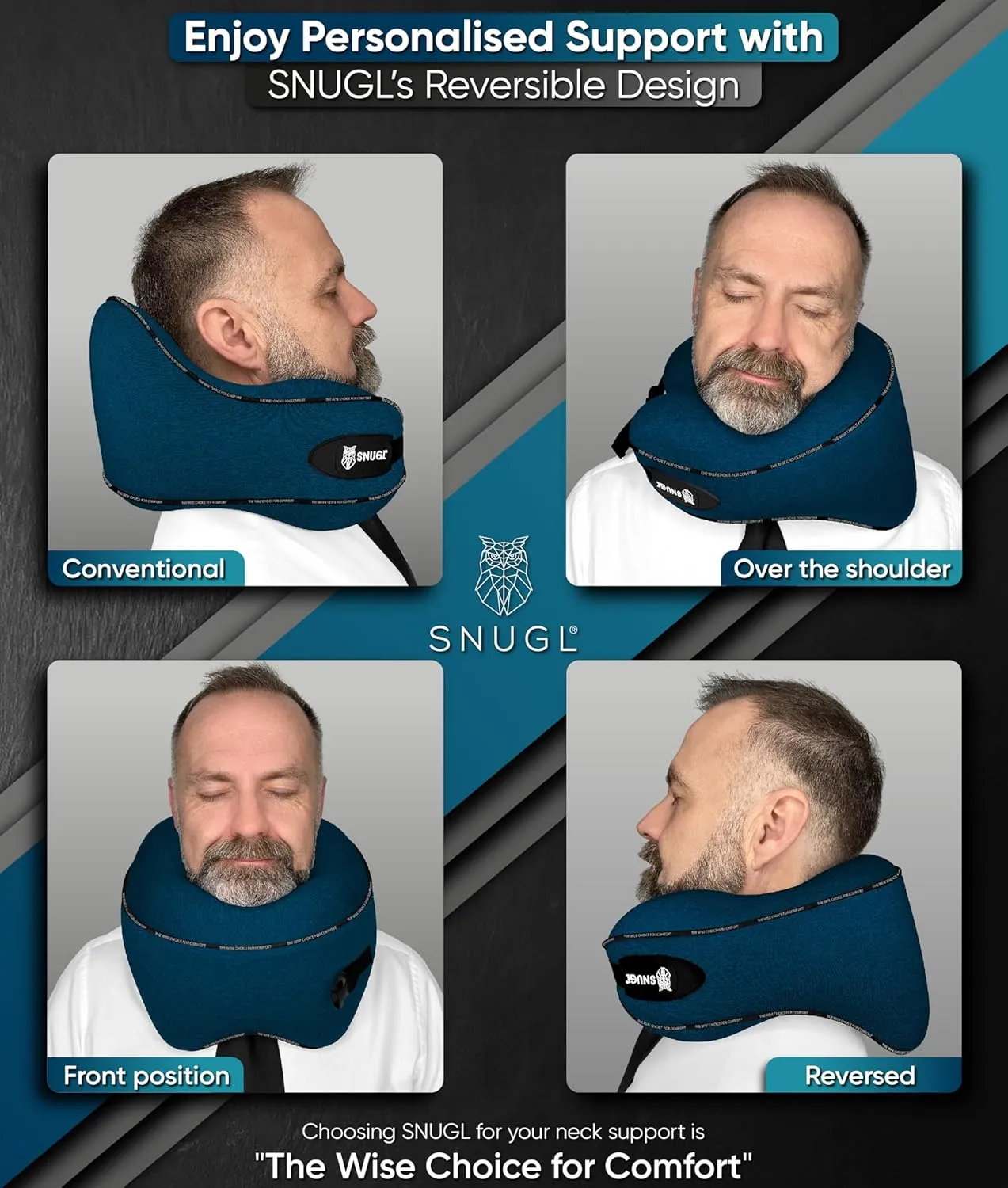 SNUGL Neck Travel Pillow - Memory Foam Airplane Pillow - Flight Pillow | Neck Support Travel Pillow with Carry Bag & Clip | Neck Pillows for Sleeping Travel Plane | Flying Travel Essentials - Navy
