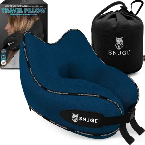 SNUGL Neck Travel Pillow - Memory Foam Airplane Pillow - Flight Pillow | Neck Support Travel Pillow with Carry Bag & Clip | Neck Pillows for Sleeping Travel Plane | Flying Travel Essentials - Navy