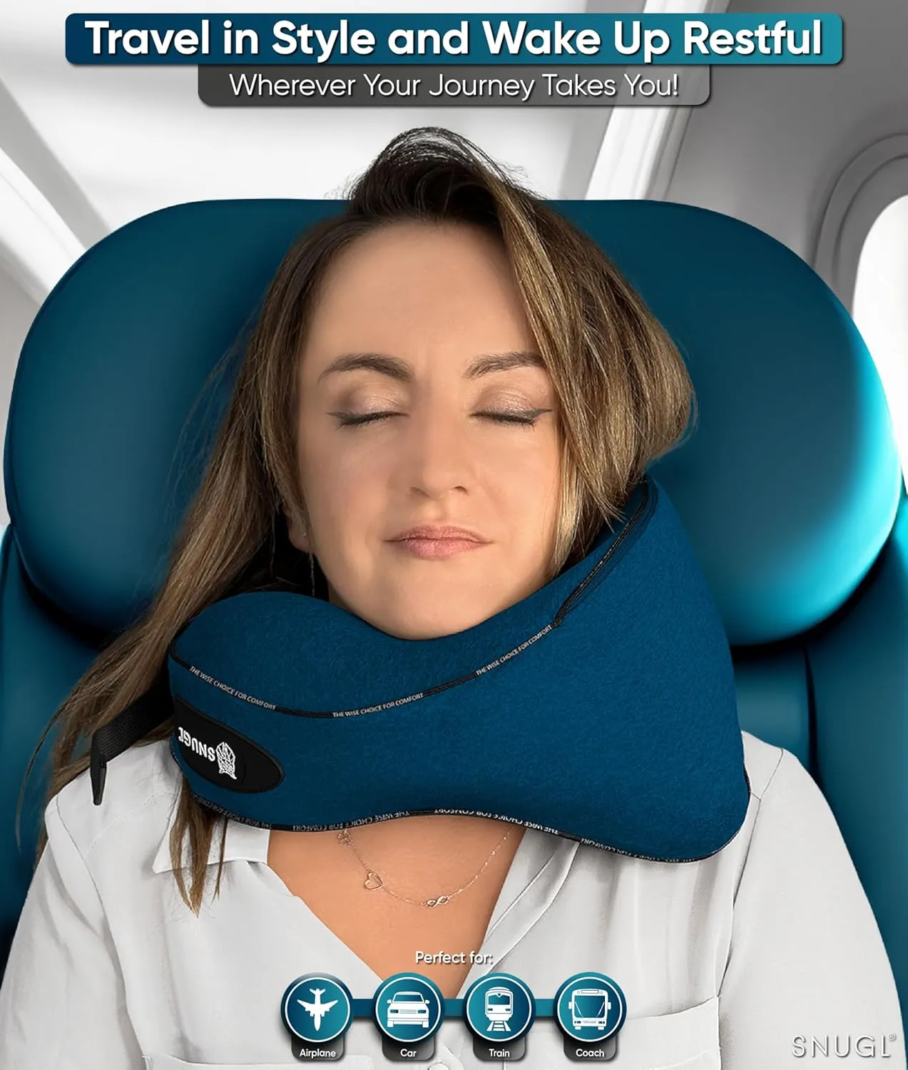 SNUGL Neck Travel Pillow - Memory Foam Airplane Pillow - Flight Pillow | Neck Support Travel Pillow with Carry Bag & Clip | Neck Pillows for Sleeping Travel Plane | Flying Travel Essentials - Navy