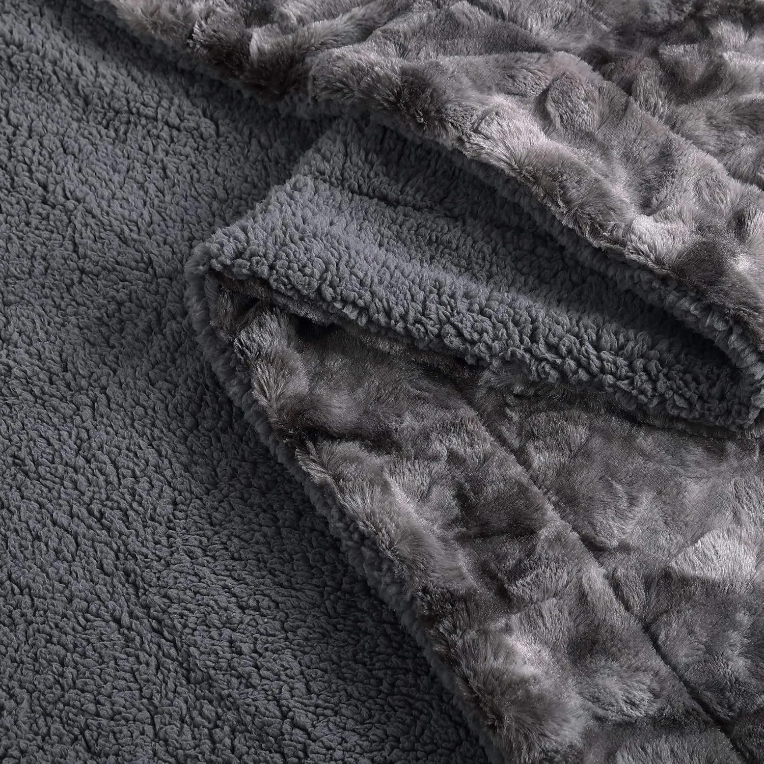 Soft Fuzzy Faux Fur Throw Blanket - Fluffy Warm Cozy Lightweight Reversible Gray Wolf Fur Plush Sherpa Blanket, 60" x 75"