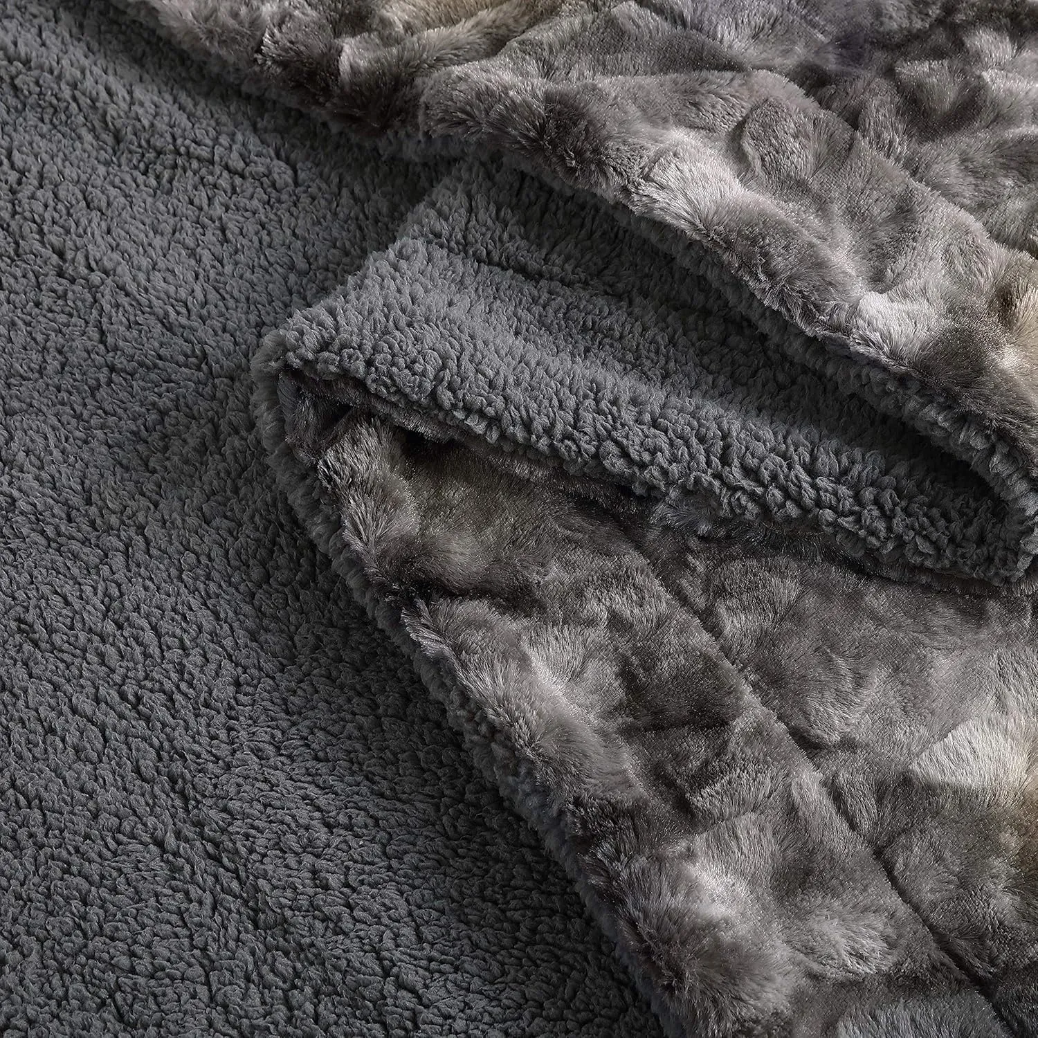 Soft Fuzzy Faux Fur Throw Blanket - Fluffy Warm Cozy Lightweight Reversible Gray Wolf Fur Plush Sherpa Blanket, 60" x 75"