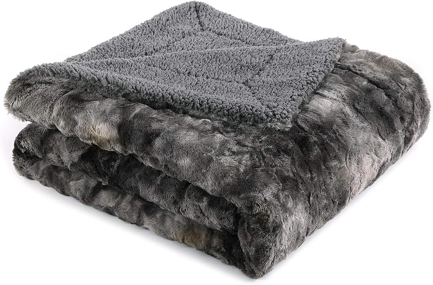 Soft Fuzzy Faux Fur Throw Blanket - Fluffy Warm Cozy Lightweight Reversible Gray Wolf Fur Plush Sherpa Blanket, 60" x 75"