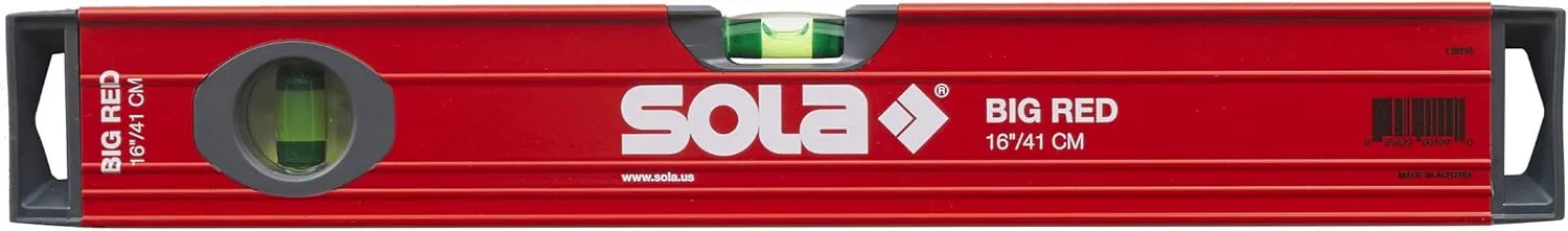 SOLA LSB16 Big Red Aluminum Box Beam Level with 2 60% Magnified Vials, 16-Inch