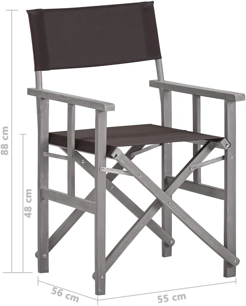 Solid Acacia Wood Director Chairs 2 Pack Foldable Outdoor Chairs with Black Fabric, Gray Wash Frame for Camping Beach Patio Lawn Backyard Lounge