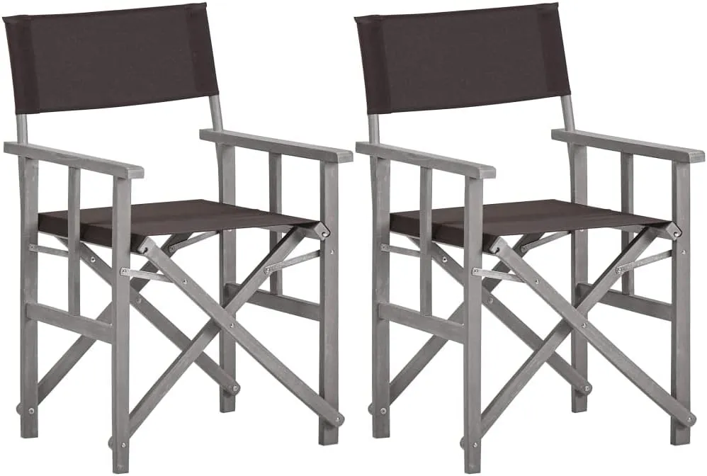 Solid Acacia Wood Director Chairs 2 Pack Foldable Outdoor Chairs with Black Fabric, Gray Wash Frame for Camping Beach Patio Lawn Backyard Lounge