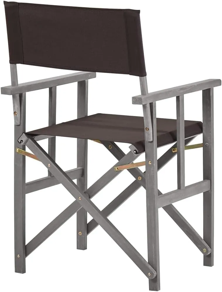 Solid Acacia Wood Director Chairs 2 Pack Foldable Outdoor Chairs with Black Fabric, Gray Wash Frame for Camping Beach Patio Lawn Backyard Lounge