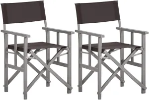 Solid Acacia Wood Director Chairs 2 Pack Foldable Outdoor Chairs with Black Fabric, Gray Wash Frame for Camping Beach Patio Lawn Backyard Lounge