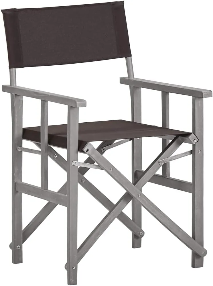 Solid Acacia Wood Director Chairs 2 Pack Foldable Outdoor Chairs with Black Fabric, Gray Wash Frame for Camping Beach Patio Lawn Backyard Lounge
