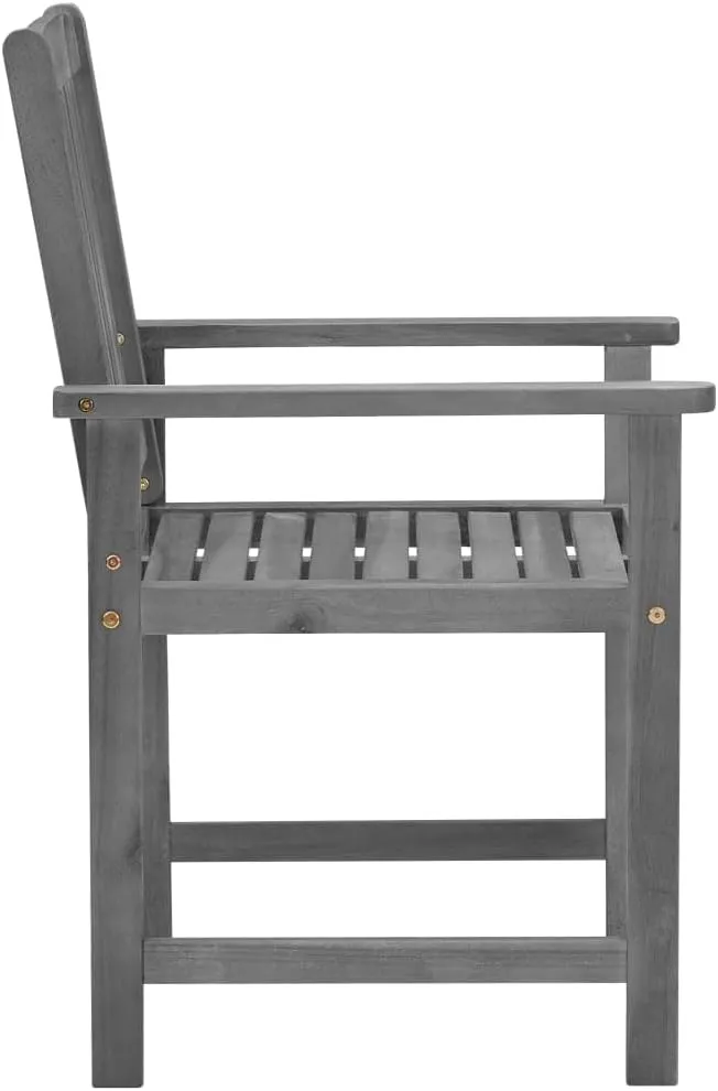 Solid Acacia Wood Patio Chairs with Cushions 2-Piece Set, Gray Outdoor Furniture for Backyard Poolside Lounge, Durable Wooden Garden Chairs with Green Fabric Seat Cushions