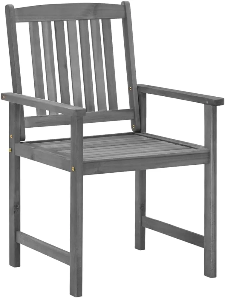 Solid Acacia Wood Patio Chairs with Cushions 2-Piece Set, Gray Outdoor Furniture for Backyard Poolside Lounge, Durable Wooden Garden Chairs with Green Fabric Seat Cushions