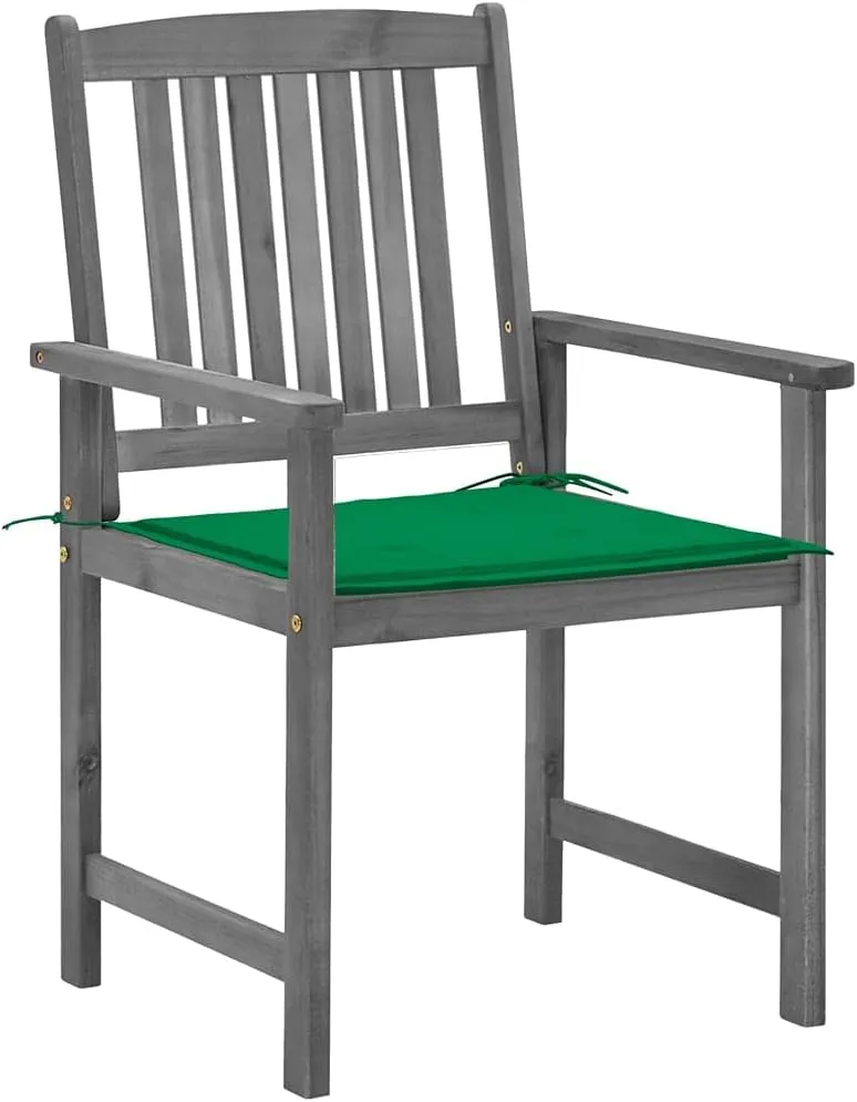 Solid Acacia Wood Patio Chairs with Cushions 2-Piece Set, Gray Outdoor Furniture for Backyard Poolside Lounge, Durable Wooden Garden Chairs with Green Fabric Seat Cushions