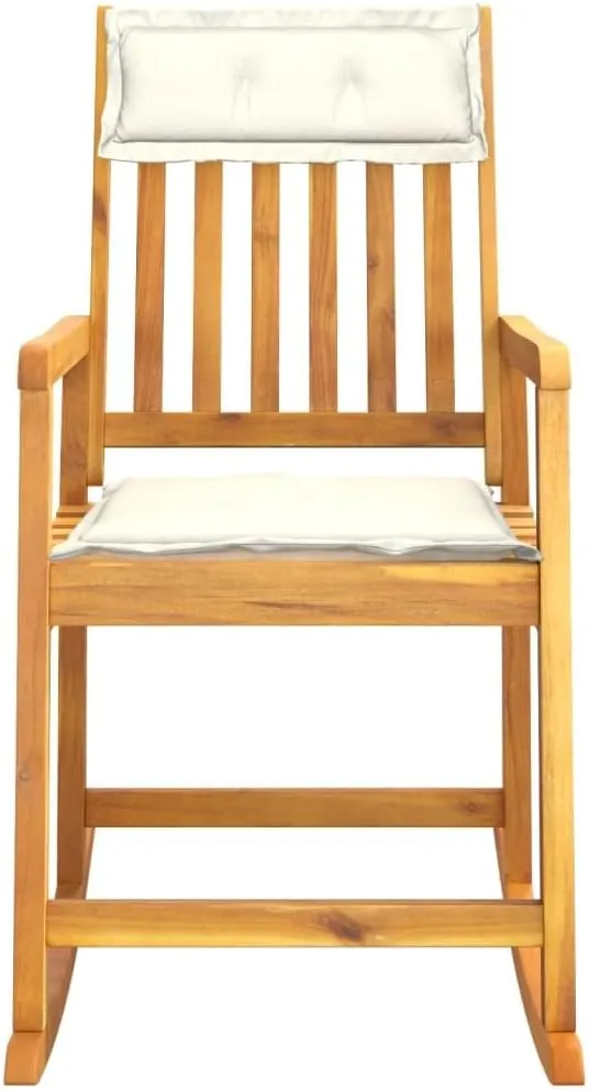 Solid Acacia Wood Rocking Chair with Cream Cushions Indoor Outdoor Use Durable Patio Furniture Comfortable Lounge Chair for Living Room Beach Camping 40.6"