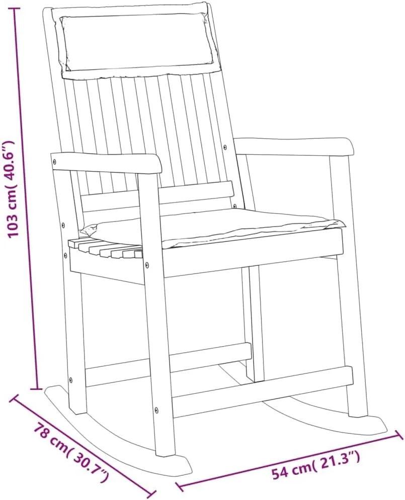 Solid Acacia Wood Rocking Chair with Cream Cushions Indoor Outdoor Use Durable Patio Furniture Comfortable Lounge Chair for Living Room Beach Camping 40.6"