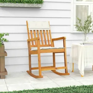 Solid Acacia Wood Rocking Chair with Cream Cushions Indoor Outdoor Use Durable Patio Furniture Comfortable Lounge Chair for Living Room Beach Camping 40.6"