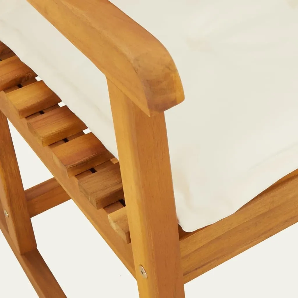 Solid Acacia Wood Rocking Chair with Cream Cushions Indoor Outdoor Use Durable Patio Furniture Comfortable Lounge Chair for Living Room Beach Camping 40.6"