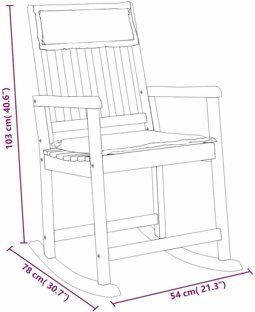 Solid Acacia Wood Rocking Chair with Dark Gray Cushions Indoor Outdoor Lounge Furniture for Patio Living Room Beach Camping Comfortable Seating