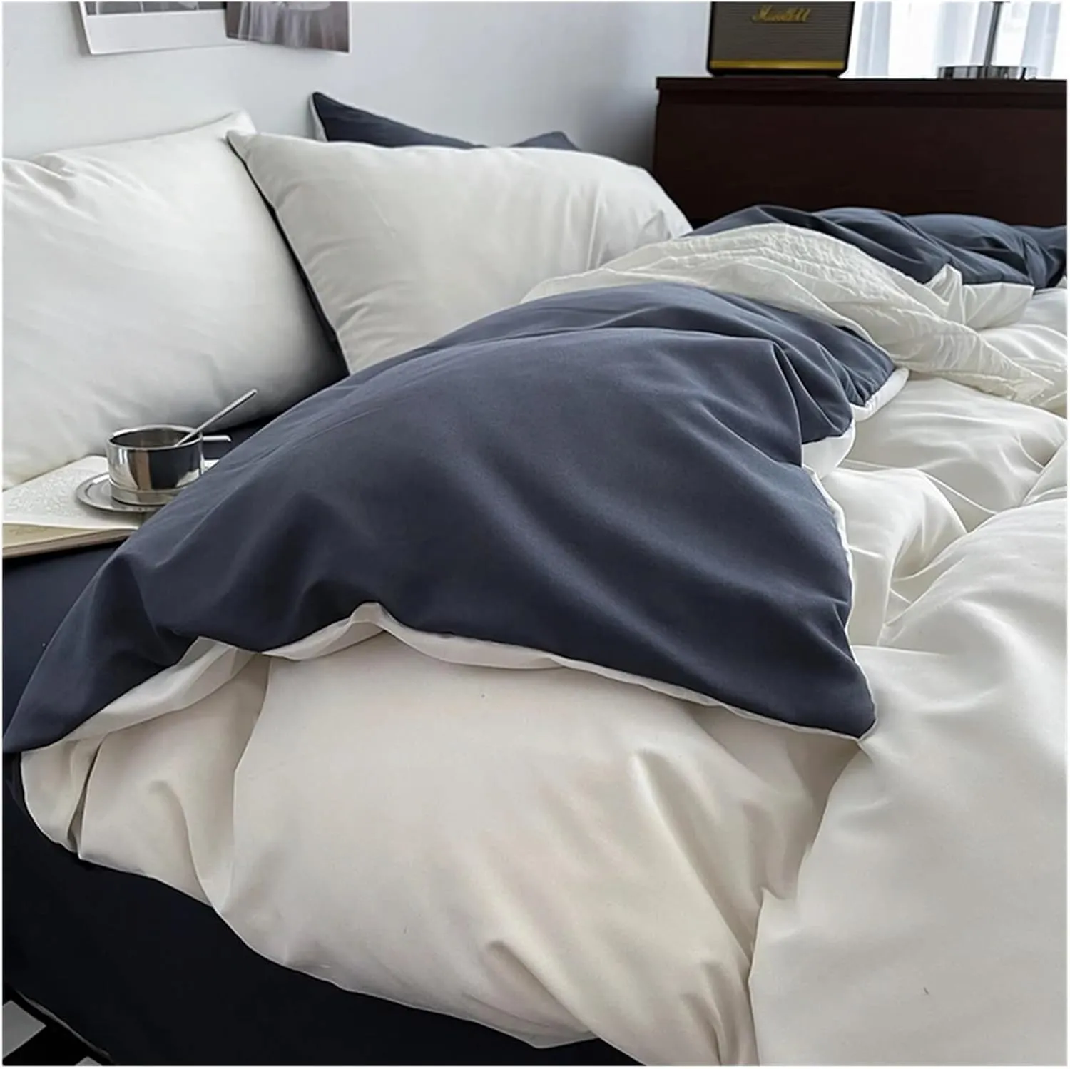 Solid Color King Duvet Cover Set Bedding Set Black Quilt Cover Set Skin Friendly Fabric Bedding Cover Set(B,Twin Size 4pcs)