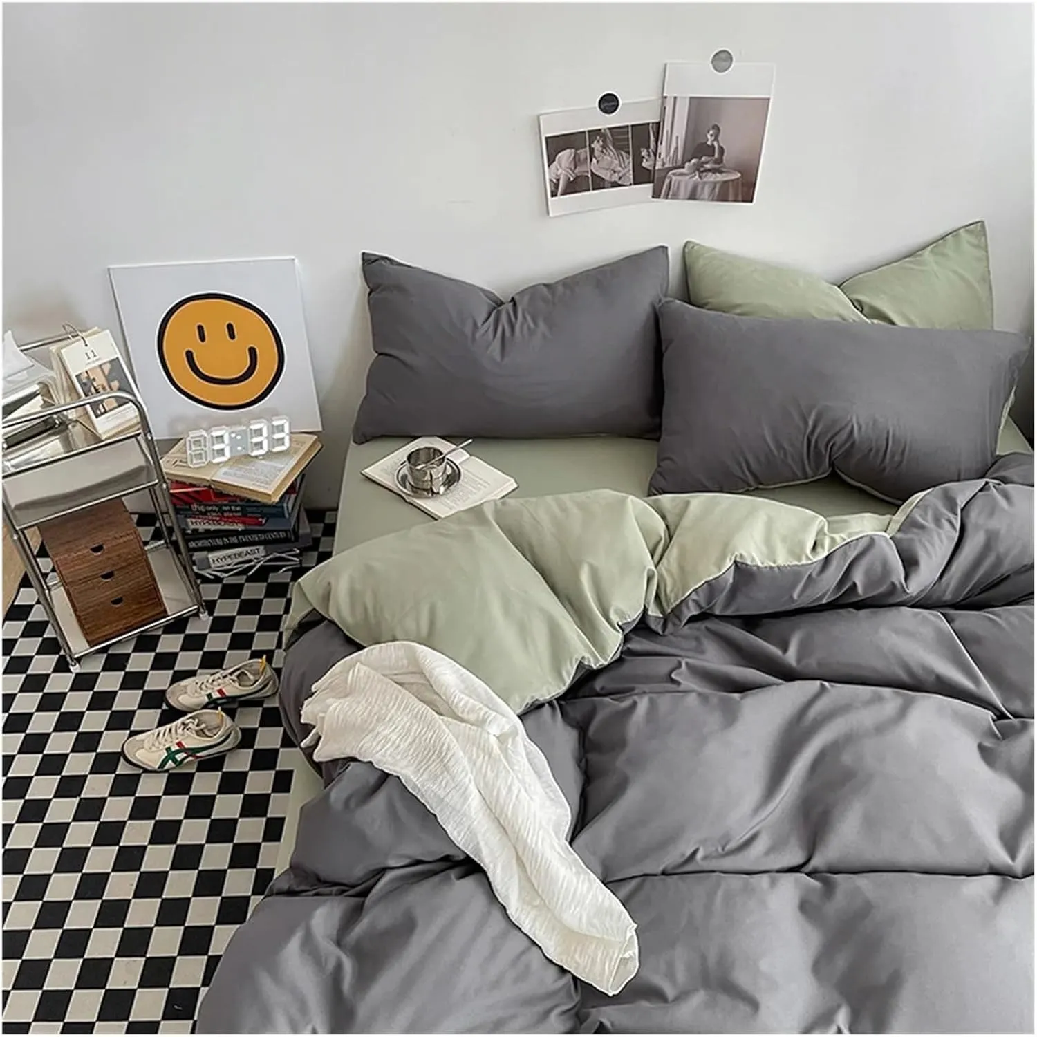 Solid Color King Duvet Cover Set Bedding Set Black Quilt Cover Set Skin Friendly Fabric Bedding Cover Set(B,Twin Size 4pcs)