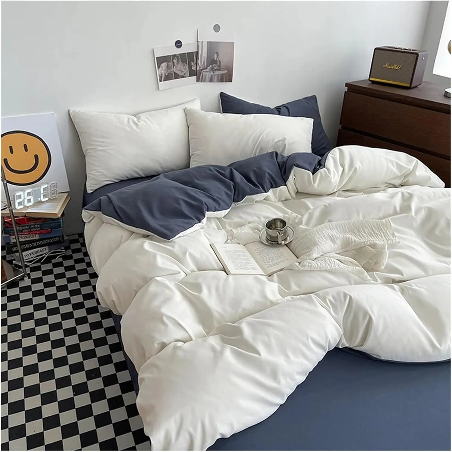 Solid Color King Duvet Cover Set Bedding Set Black Quilt Cover Set Skin Friendly Fabric Bedding Cover Set(B,Twin Size 4pcs)