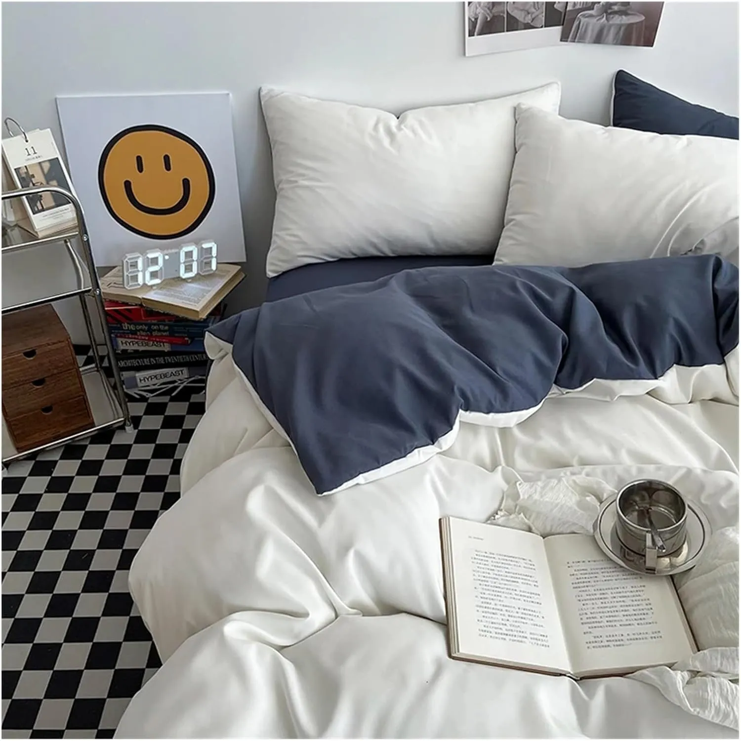Solid Color King Duvet Cover Set Bedding Set Black Quilt Cover Set Skin Friendly Fabric Bedding Cover Set(B,Twin Size 4pcs)