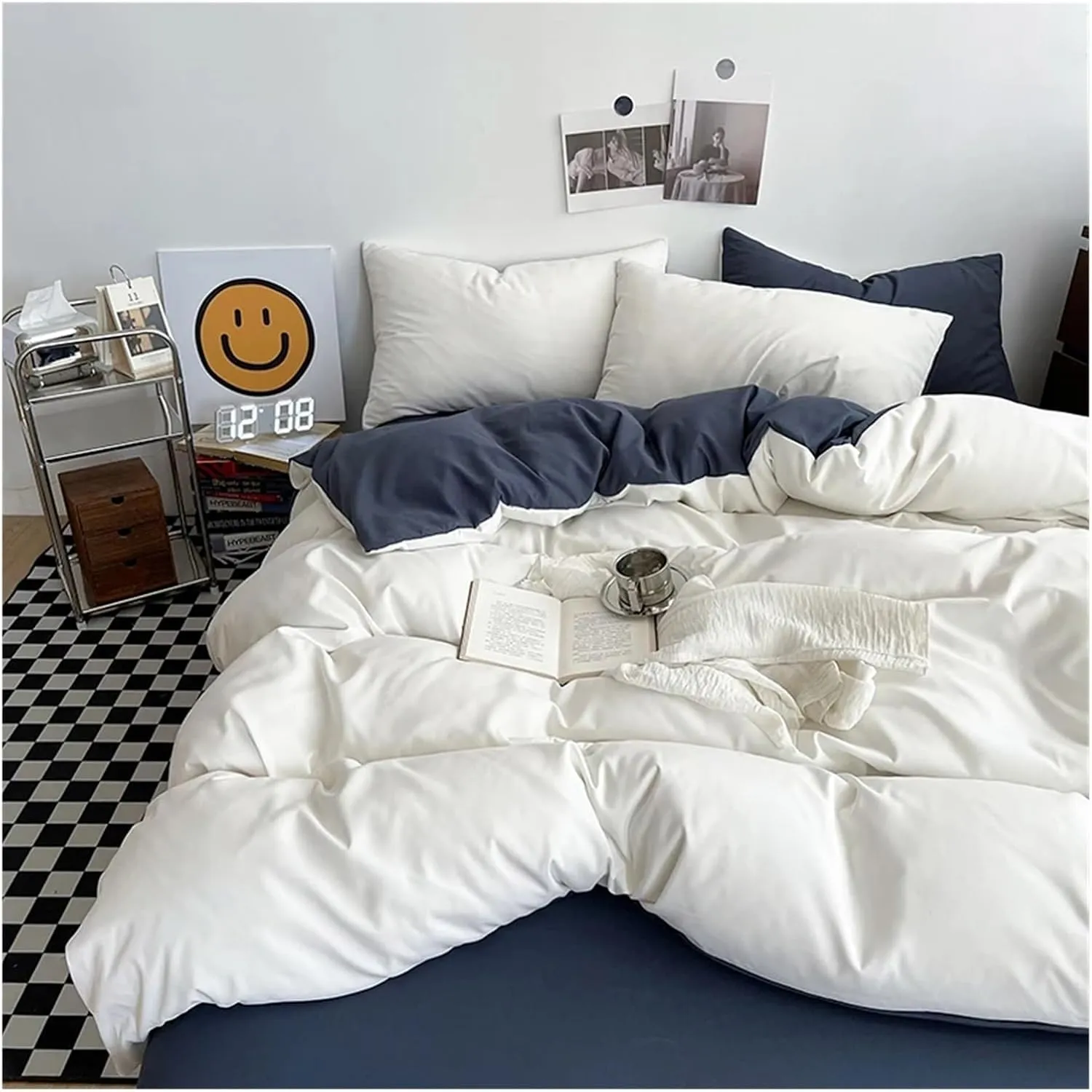 Solid Color King Duvet Cover Set Bedding Set Black Quilt Cover Set Skin Friendly Fabric Bedding Cover Set(B,Twin Size 4pcs)