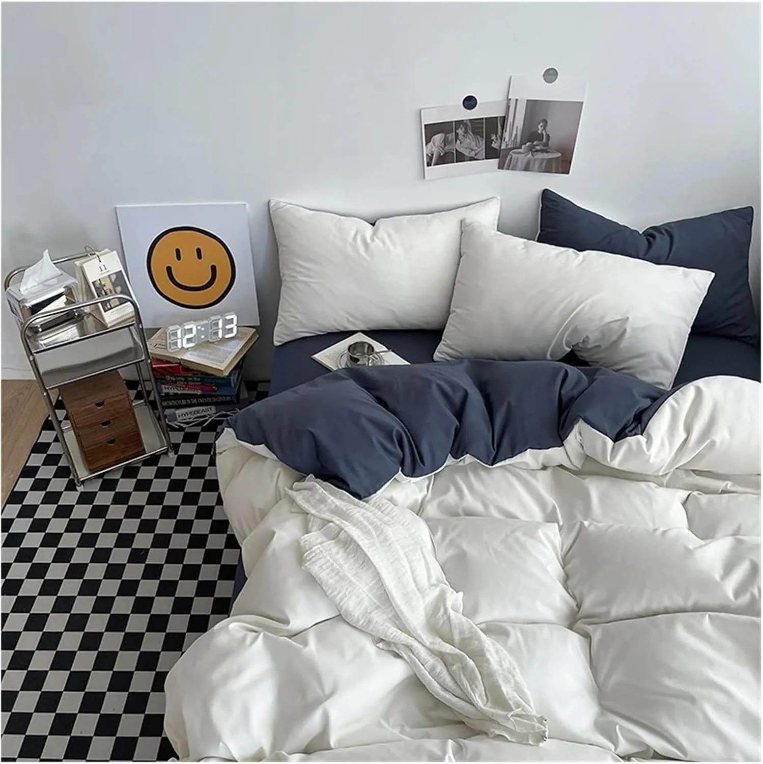 Solid Color King Duvet Cover Set Bedding Set Black Quilt Cover Set Skin Friendly Fabric Bedding Cover Set(B,Twin Size 4pcs)