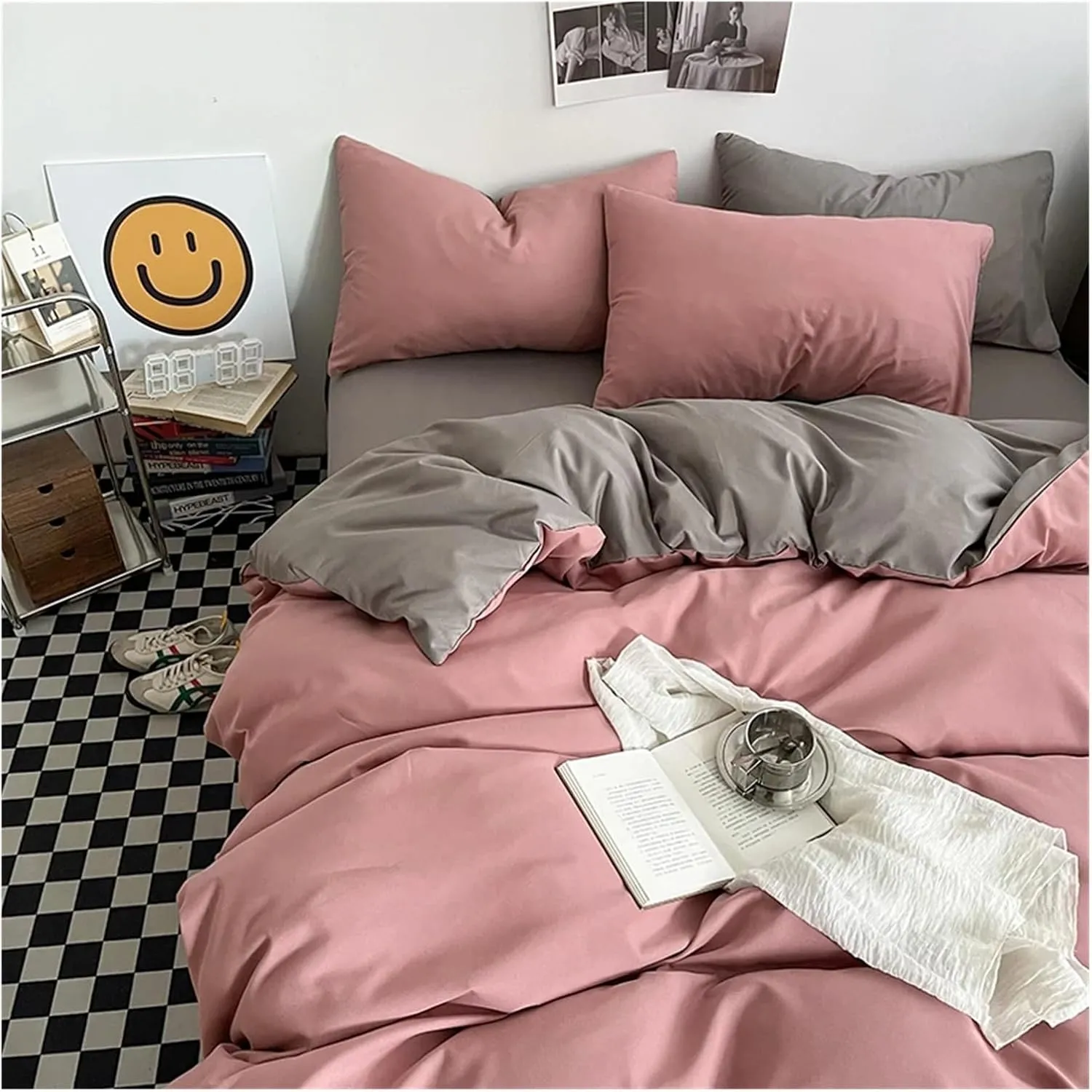 Solid Color King Duvet Cover Set Bedding Set Black Quilt Cover Set Skin Friendly Fabric Bedding Cover Set(B,Twin Size 4pcs)