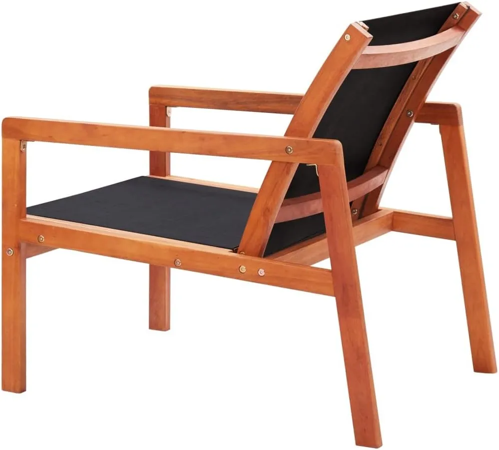 Solid Eucalyptus Wood Outdoor Lounge Chair with Textilene Fabric Black 23.6x32.9x30.5 Inch Weather-Resistant Patio Furniture for Poolside Backyard Garden