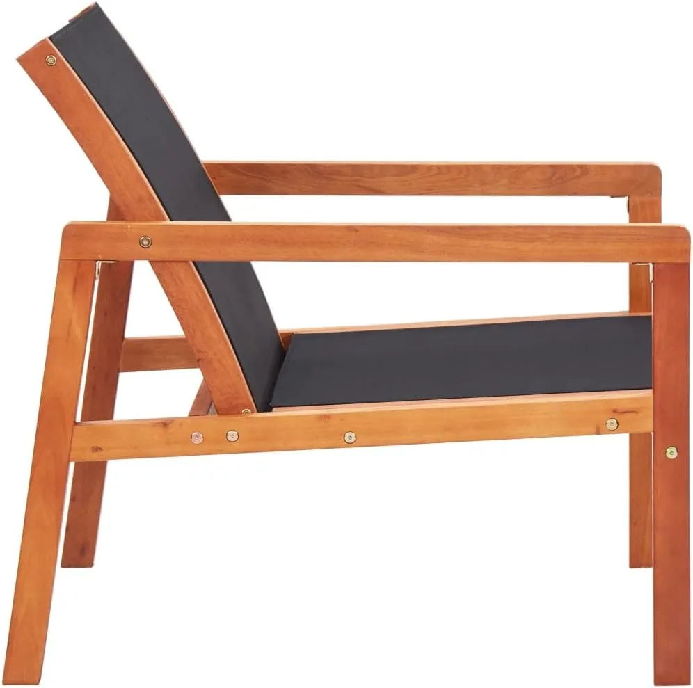 Solid Eucalyptus Wood Outdoor Lounge Chair with Textilene Fabric Black 23.6x32.9x30.5 Inch Weather-Resistant Patio Furniture for Poolside Backyard Garden
