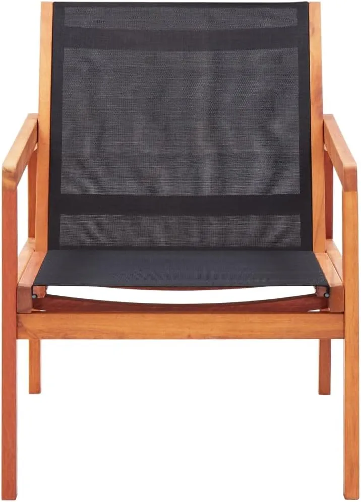 Solid Eucalyptus Wood Outdoor Lounge Chair with Textilene Fabric Black 23.6x32.9x30.5 Inch Weather-Resistant Patio Furniture for Poolside Backyard Garden