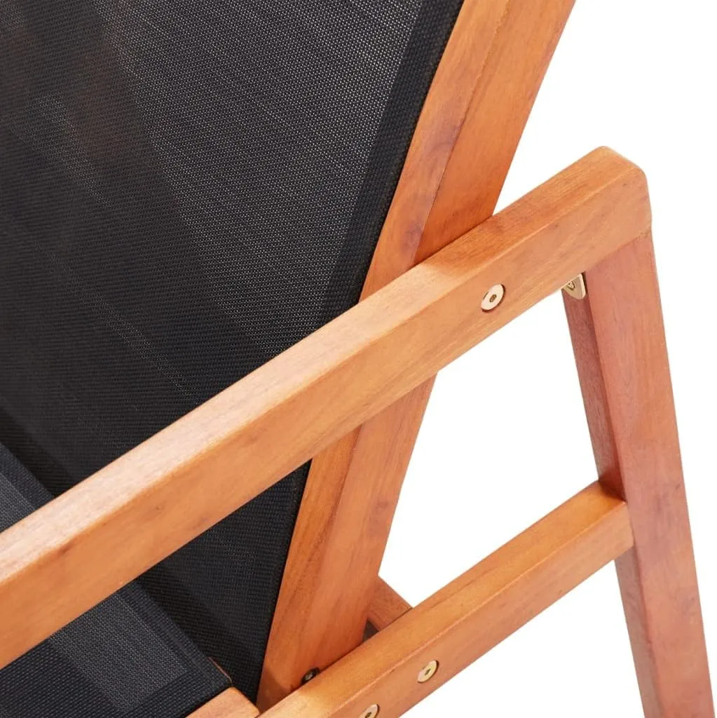 Solid Eucalyptus Wood Outdoor Lounge Chair with Textilene Fabric Black 23.6x32.9x30.5 Inch Weather-Resistant Patio Furniture for Poolside Backyard Garden