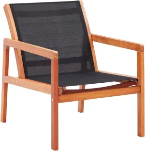 Solid Eucalyptus Wood Outdoor Lounge Chair with Textilene Fabric Black 23.6x32.9x30.5 Inch Weather-Resistant Patio Furniture for Poolside Backyard Garden