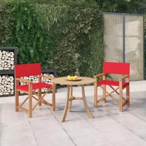 Solid Teak Wood Director's Chair 2 Pack Red Foldable Outdoor Lounge Chairs for Patio, Camping, Poolside, and Balcony Use