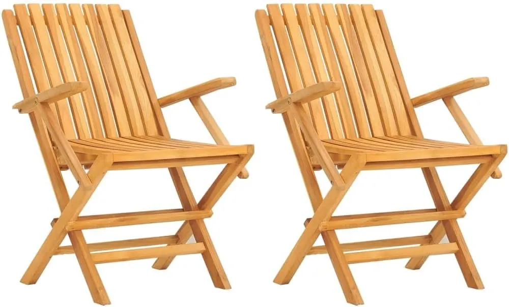 Solid Teak Wood Folding Patio Chairs 2-Pack 24"x26.4"x35.4" Outdoor Furniture Foldable Lounge Seating for Backyard, Poolside, Camping