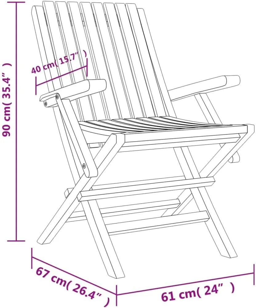 Solid Teak Wood Folding Patio Chairs 2-Pack 24"x26.4"x35.4" Outdoor Furniture Foldable Lounge Seating for Backyard, Poolside, Camping