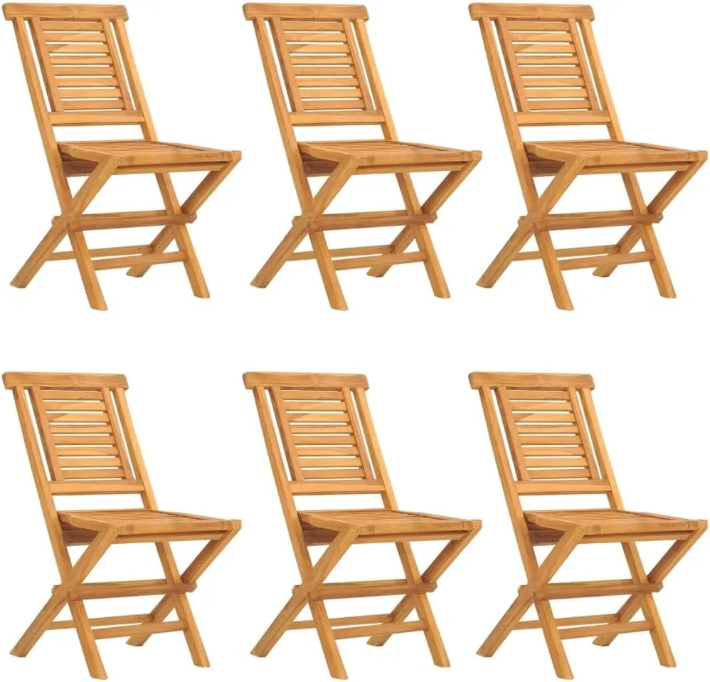 Solid Teak Wood Folding Patio Chairs 6 Pcs 18.5"x24.8"x35.4" Outdoor Furniture Foldable Lounge Chairs for Beach Camping Poolside