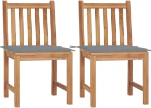 Solid Teak Wood Patio Chairs Set of 2 with Gray Cushions, Outdoor Lounge Chairs Weather-Resistant Hardwood Furniture for Garden Poolside Deck
