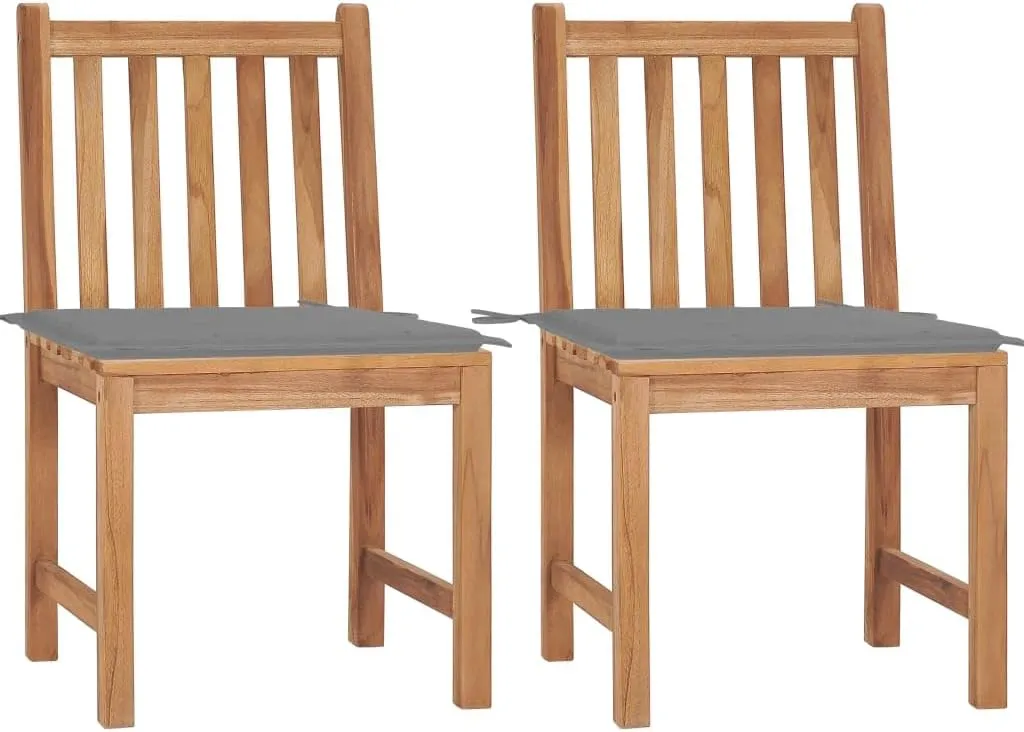 Solid Teak Wood Patio Chairs Set of 2 with Gray Cushions, Outdoor Lounge Chairs Weather-Resistant Hardwood Furniture for Garden Poolside Deck