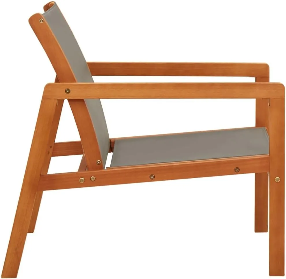 Solid Wood Patio Lounge Chair Gray with Textilene Fabric for Outdoor Relaxation in Garden Backyard Poolside - Eucalyptus Wood Weather-Resistant Chaise Lounge Chair Comfortable Support