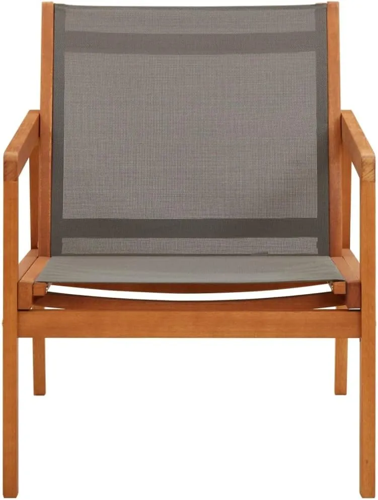 Solid Wood Patio Lounge Chair Gray with Textilene Fabric for Outdoor Relaxation in Garden Backyard Poolside - Eucalyptus Wood Weather-Resistant Chaise Lounge Chair Comfortable Support